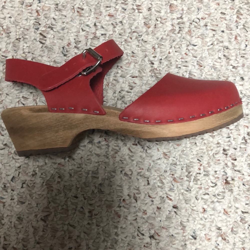 Mia Red Leather Swedish Mary Jane Clogs